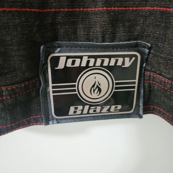 Johnny Blaze Y2K Mens Denim Jacket Brown Red Stitches Cotton Button-Up Logo 2XL - Picture 5 of 9